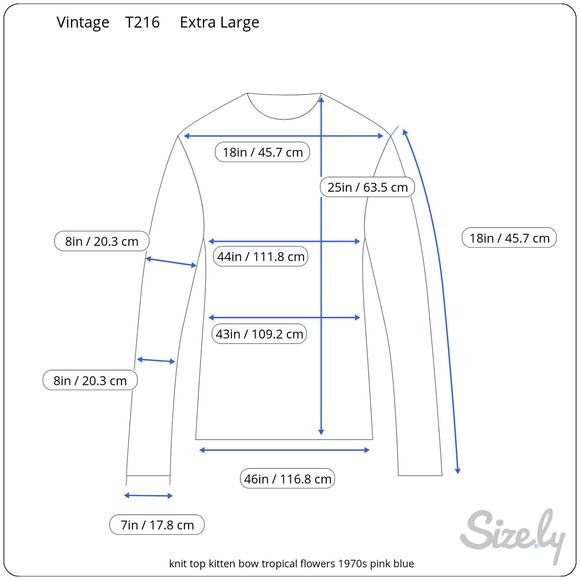 knit top kitten bow tropical flowers 1970s pink blue - Picture 2 of 8